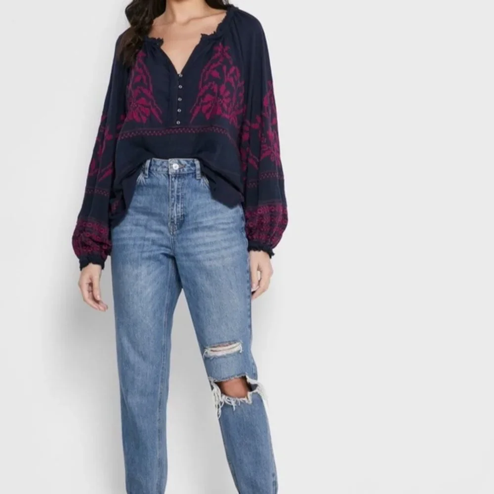 Free People Persuasion Long Sleeve Tunic Top M